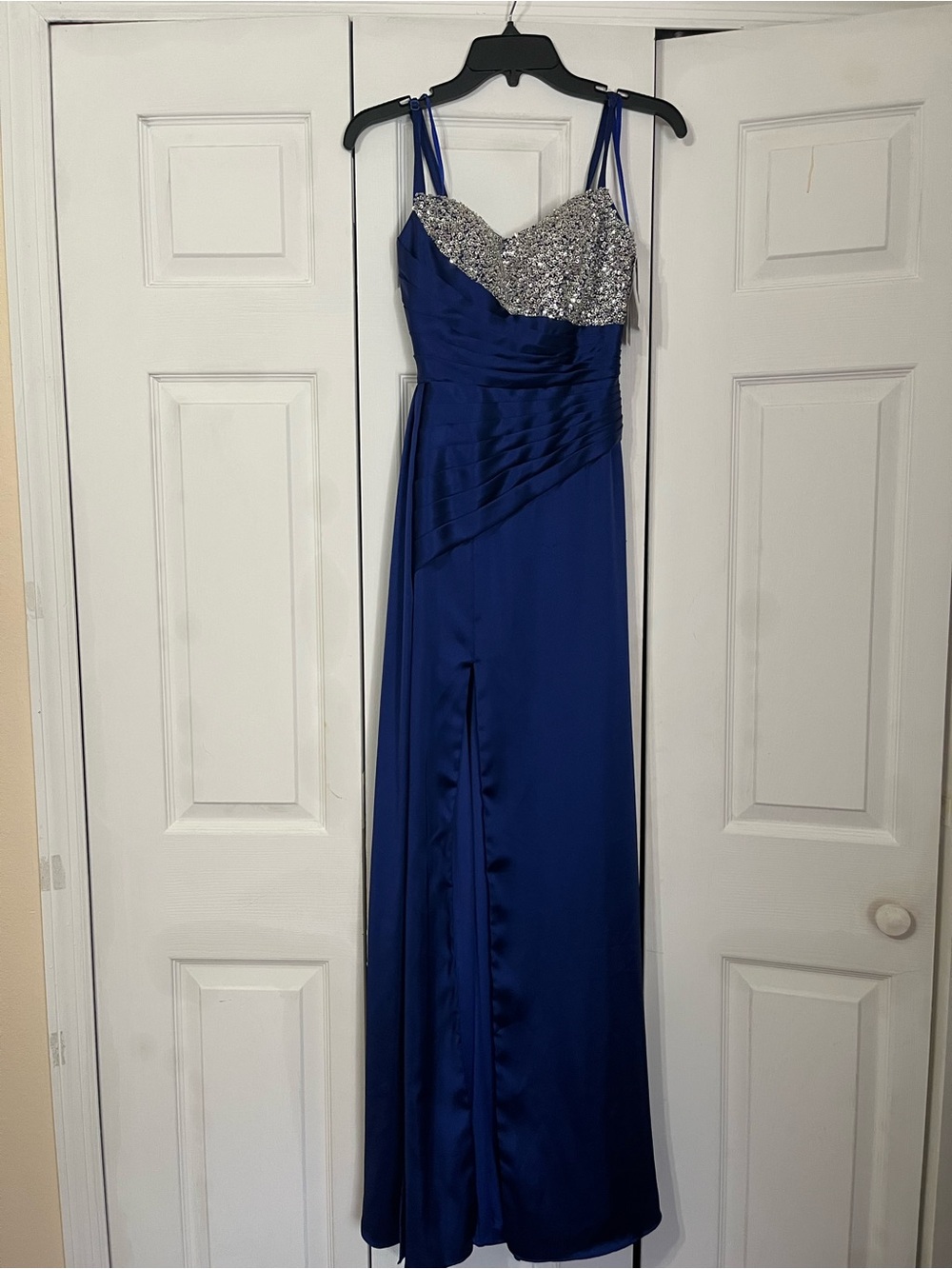 Blondie Nites Royal Blue Gown with Silver Sequin Bodice